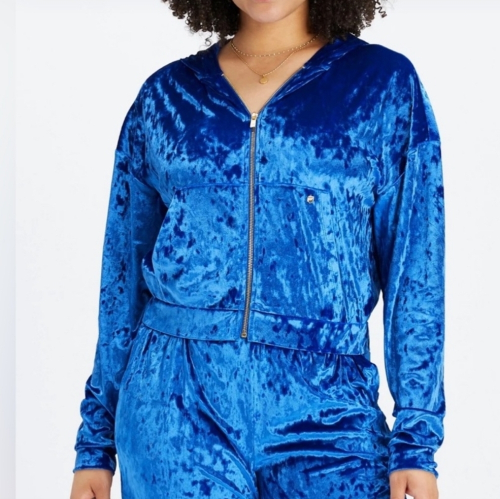 Fabletics Crushed Velour Hooded Jacket S